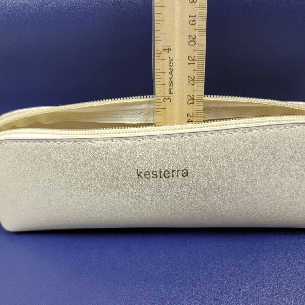 Kesterra 3 Piece Travel Makeup Bag Set Cream Vegan Leather Cosmetic Case